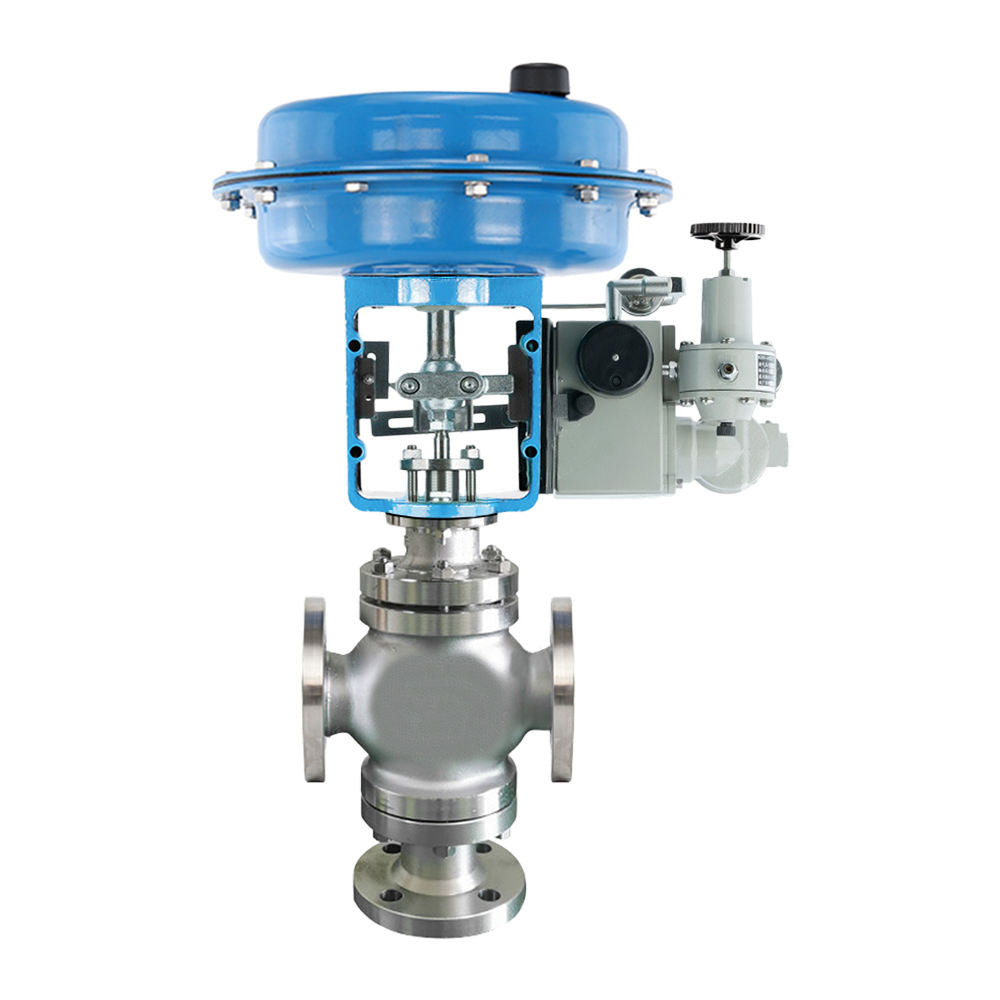 Falvoryn 3-Way SS304 Pneumatic Diaphragm Control Valve — Flanged Ends for Steam Regulation